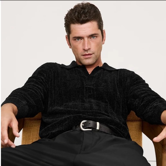 Black Ribbed Chenille Sweater Polo - Picture 2 of 5